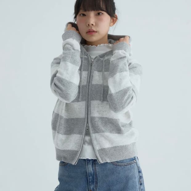 코드그라피 니트 후드집업