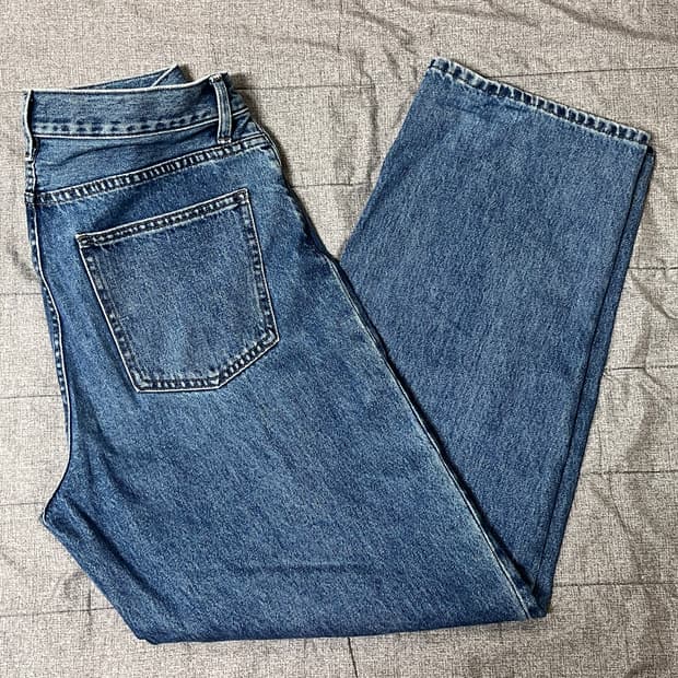 유니클로 와이드 스트레이트 진 블루