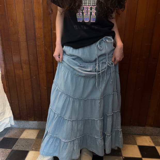 denim tiered ruffle skirt