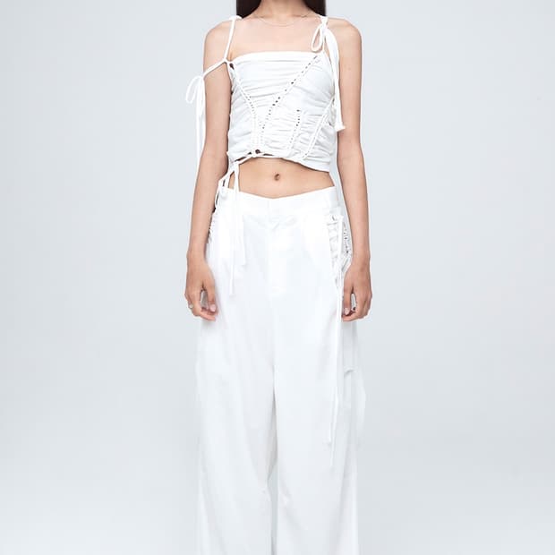 CONSTRICT HOLE WIDE PANTS _ WHITE