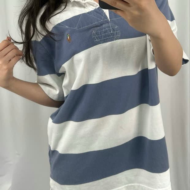 폴로 스트라이프 반팔 럭비티