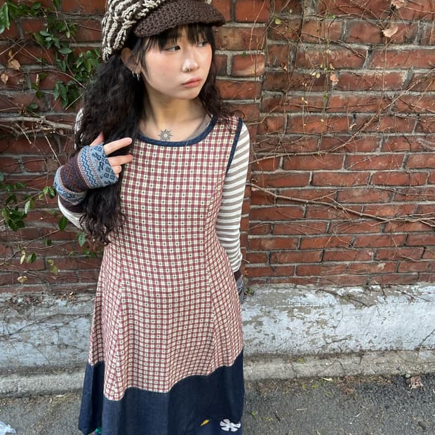 데님 포인트 빈티지 원피스