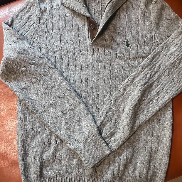 랄프로렌 실크 니트집업 그레이