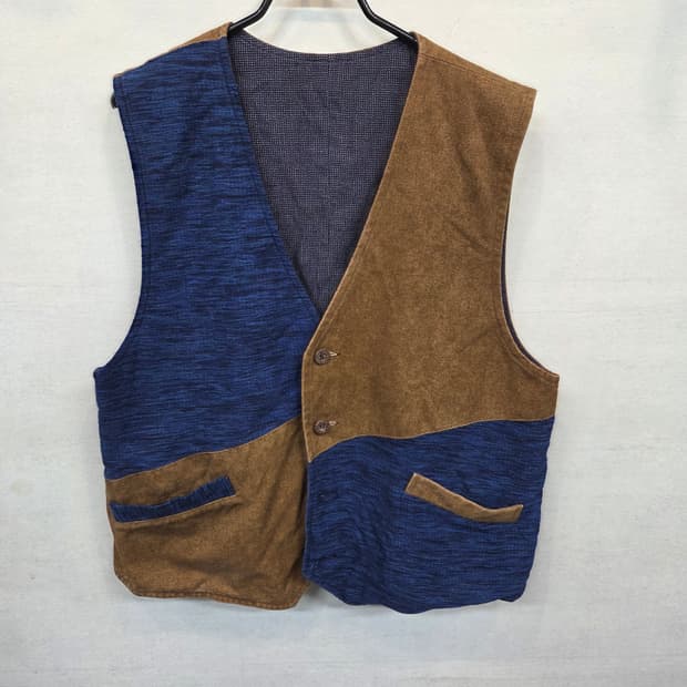 일본빈티지 캔버스 배색 코튼 조끼 대략 95