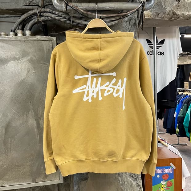 스투시 베이직 로고 기모 후드티 옐로우 M #csz2752