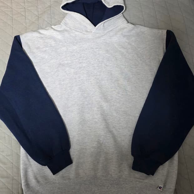 [XL] 90s 빈티지 러셀 애슬레틱 투톤 후드티 그레이/네이비