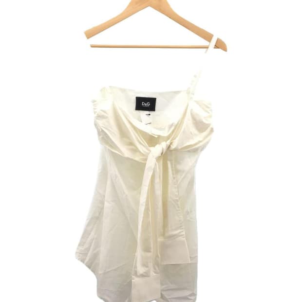 돌체앤가바나 리본 화이트 슬리브리스 블라우스