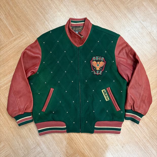 90s 칙리 레더 울 바시티 자켓