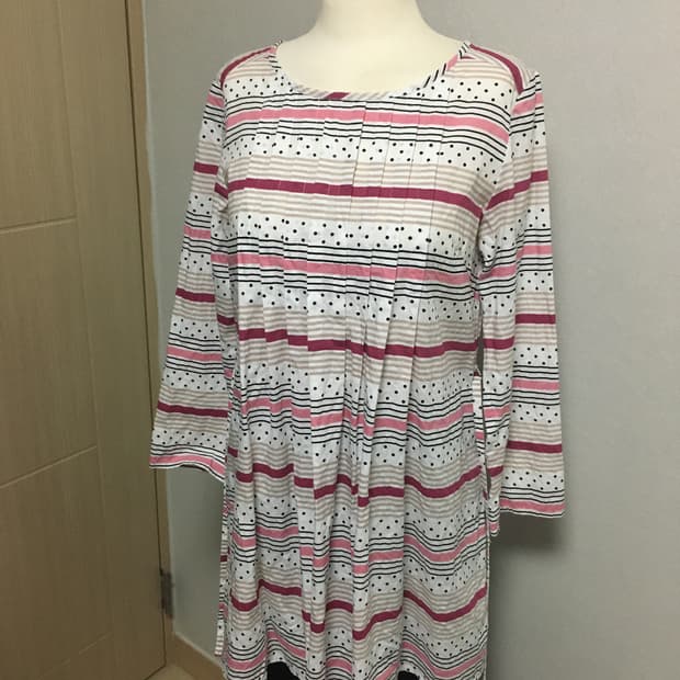 일본빈티지 플리츠 도트 블라우스 원피스 레이어드