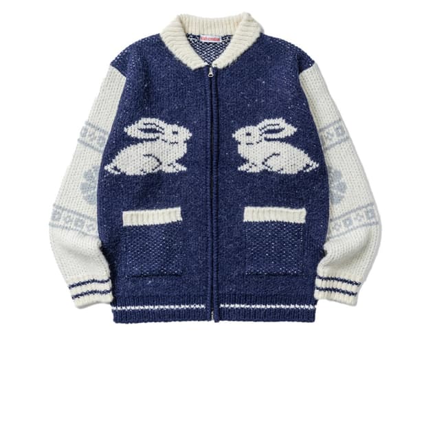 오피쉬 코위찬 니트 집업 가디건 네이비