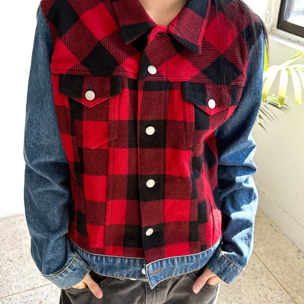 Dries Van Noten 2017 리워크 플란넬 데님 자켓