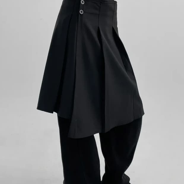 블랙업 플리츠 랩 미디스커트(차콜)