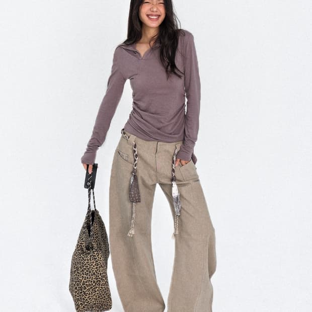 구해요) 벨루어 체크 포켓 커브 라인 팬츠 XS