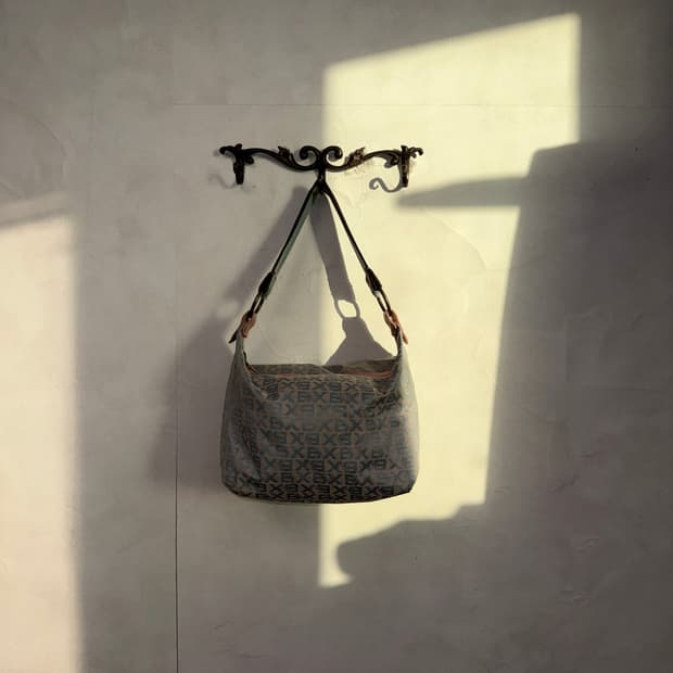 BNX pink blue jacquard logo shoulder bag