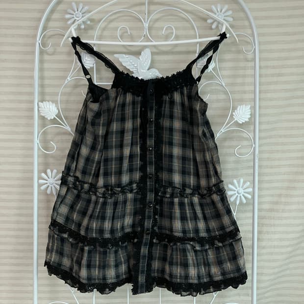 빈티지 키즈 체크 슬리브 리스 y2k 스트릿 갸루 펑키 일본빈티지577 