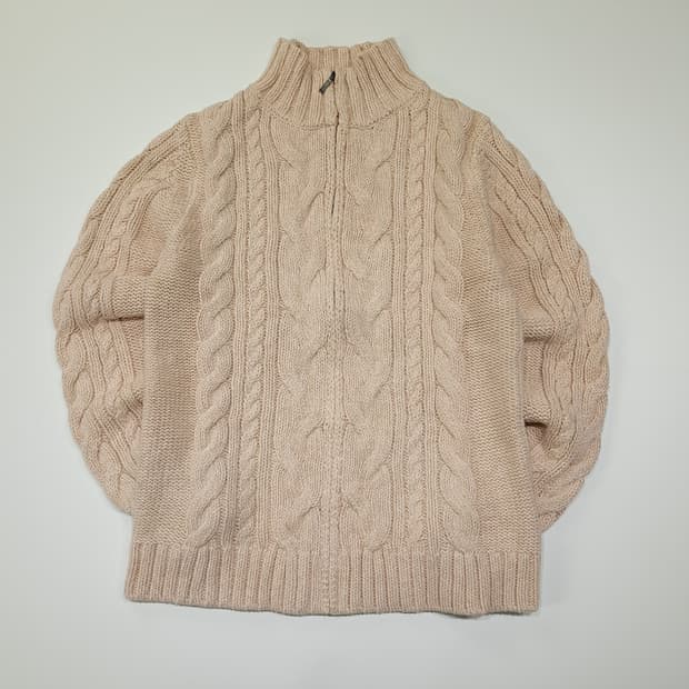 CL204 M 엘엘빈 코튼 케이블 오트밀 풀집업 니트 스웨터