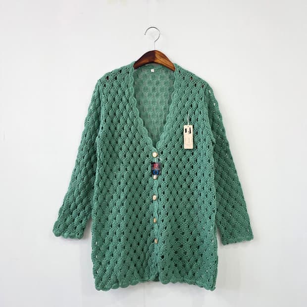 그린 펀칭 크로쉐 니트 가디건