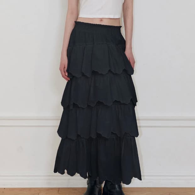 레이디볼륨 컷 밴드 레이어드 러플 스커트 