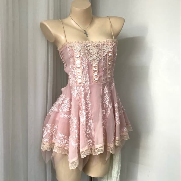 pink fairy lace ribbon sleeveless 