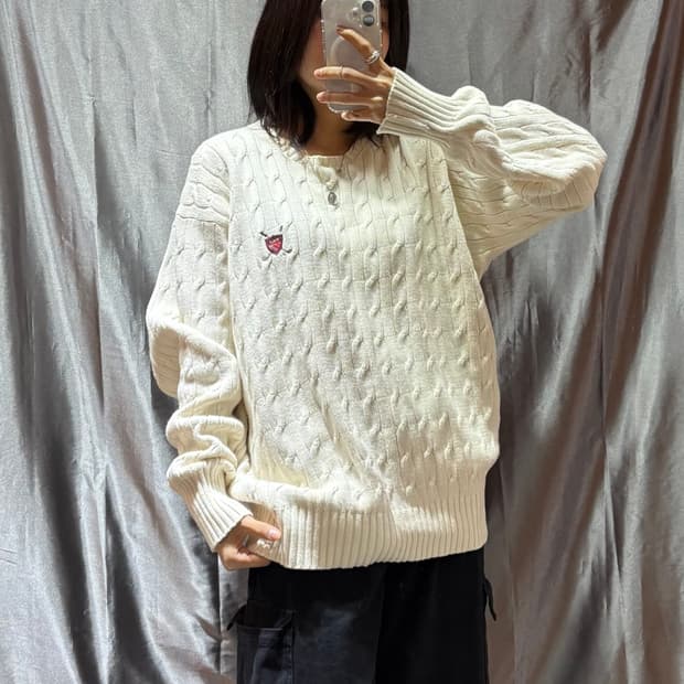 L 폴로랄프로렌 POLO 골프 크림화이트 케이블 니트