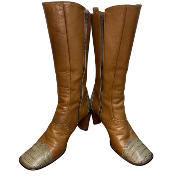 리얼 레더 웨스턴 하이 부츠