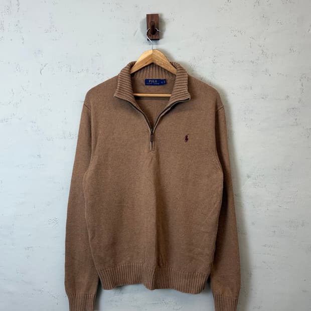 폴로랄프로렌 코튼 반집업 니트 베이지