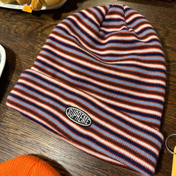 17FW 슈프림 스트라이프 오벌로고 비니 멀티컬러