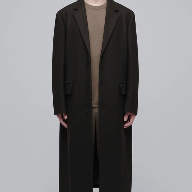 [2XL] 무신사스탠다드 프리미엄 대디 숄더 싱글 롱 코트 다크 브라운