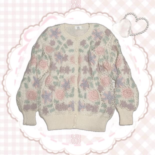 12월25일까지만) 파스텔 플라워 니트 가디건 히메갸루 라떼갸루 빈티지