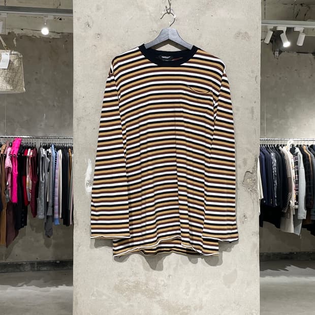 언더커버 믹스 싱글 포켓 스트라이프 크루넥 롱 슬리브