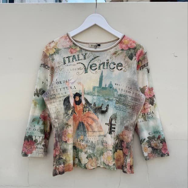 [USA 빈티지] Cactus Venice Italy 큐빅 그래픽 티