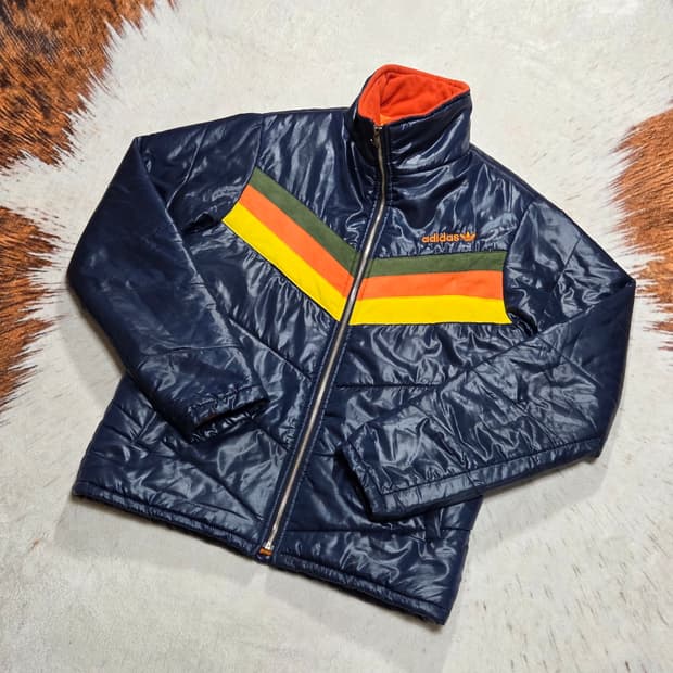 아디다스 네이비 배색 패디드 누빔 점퍼
