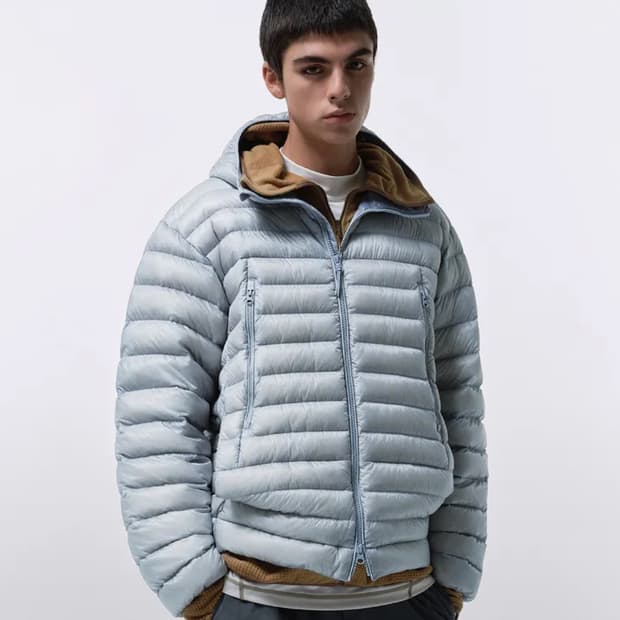 무탠다드 시티레저 시어립스탑 후디드 라이트 다운재킷 경량패딩 클라우디블루