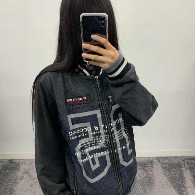 후부 데님 스타디움 집업