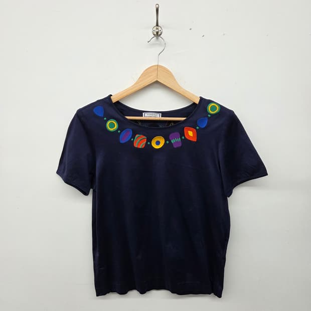 입생로랑 네이비 자수 반팔 티셔츠 여m