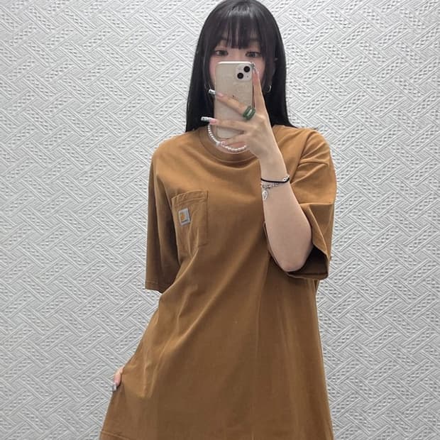칼하트 빈티지 캐주얼 오트밀브라운 워크 반팔티 105 C12811