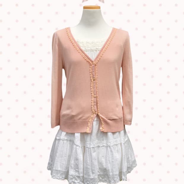 레이스 인디핑크 7부 가디건