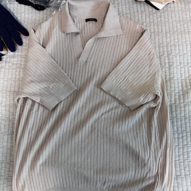 마시모두띠 / 리브트 니튼 코튼 & 리넨 블렌드 폴로 셔츠 올리브/ XL