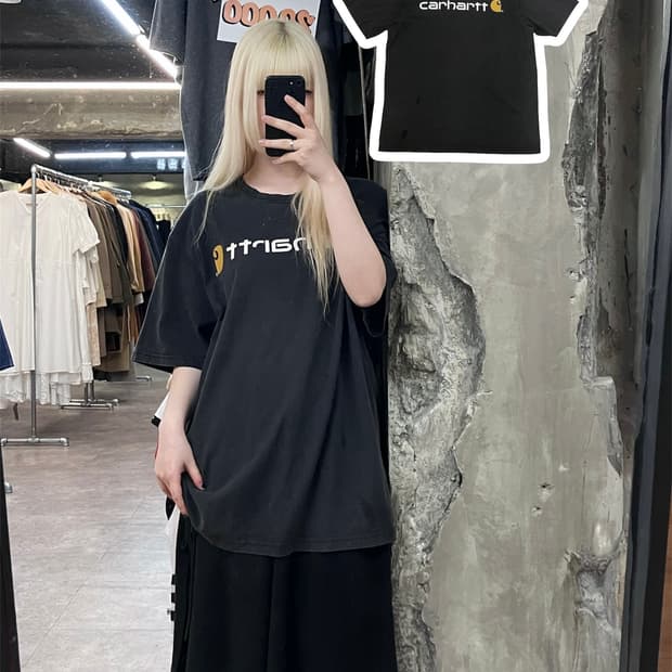 칼하트 로고 프린팅 반팔 티셔츠 블랙 L  #csz3984