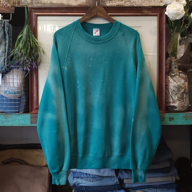 90s 져지스 빈티지 스웻셔츠 플레인 스웻셔츠 그린 썬 페이딩 L