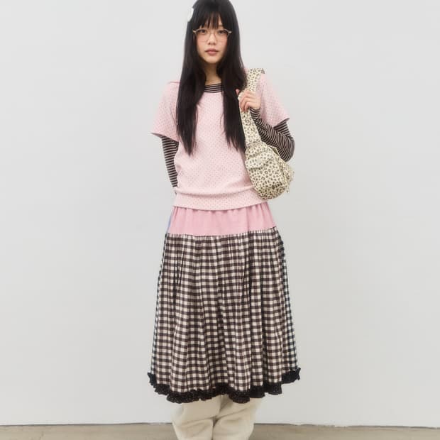 샤키리 브라우니깅엄체크스커트