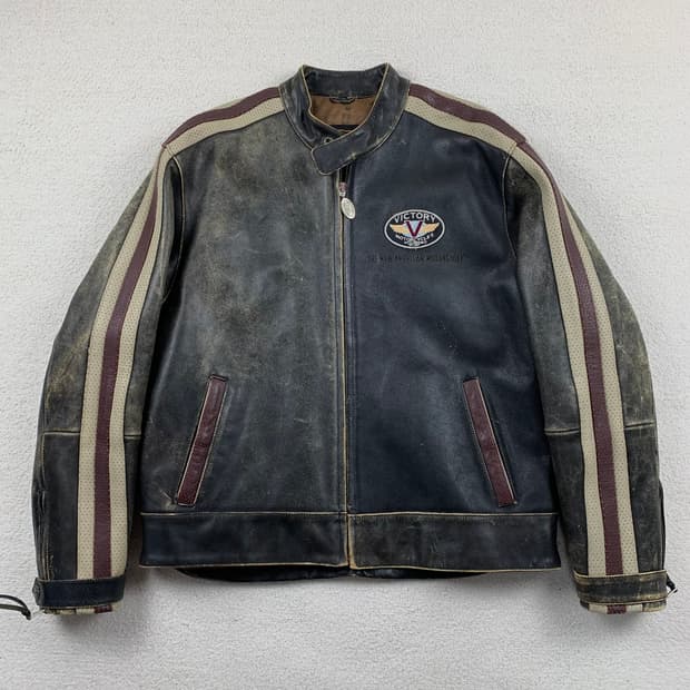 빅토리 모터사이클 빈티지 소가죽 레더자켓