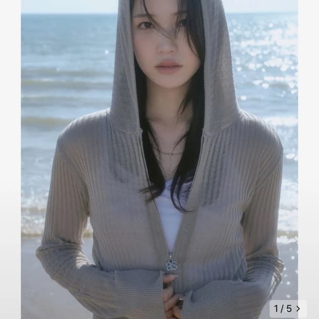 애즈온 니트집업 카키그레이