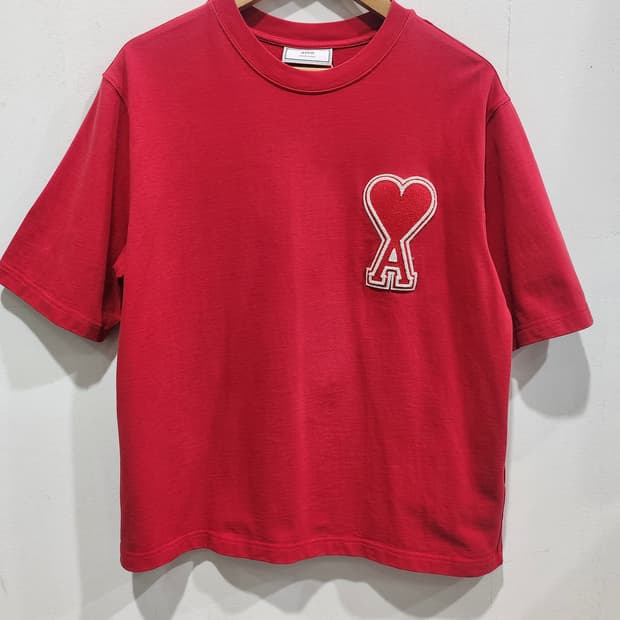 아미 하트 로고 박스 반팔티 레드 S 정품