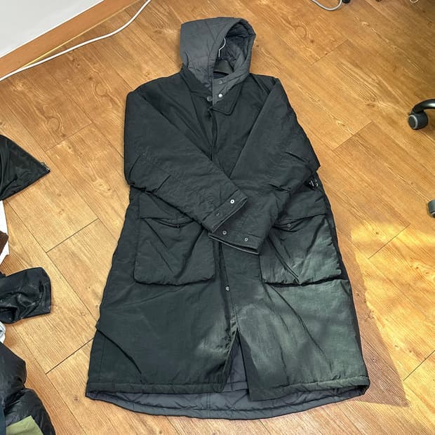 빈티지 리버시블 후드 롱패딩