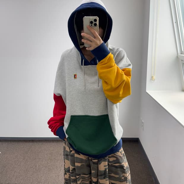 Nike 나이키 스몰로고 그레이 배색 후드티 