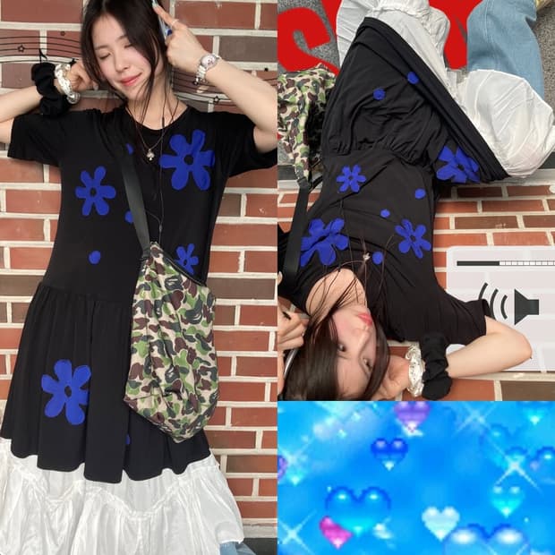 블루베리 히피스포티걸 빈티지 코디세트 3pcs