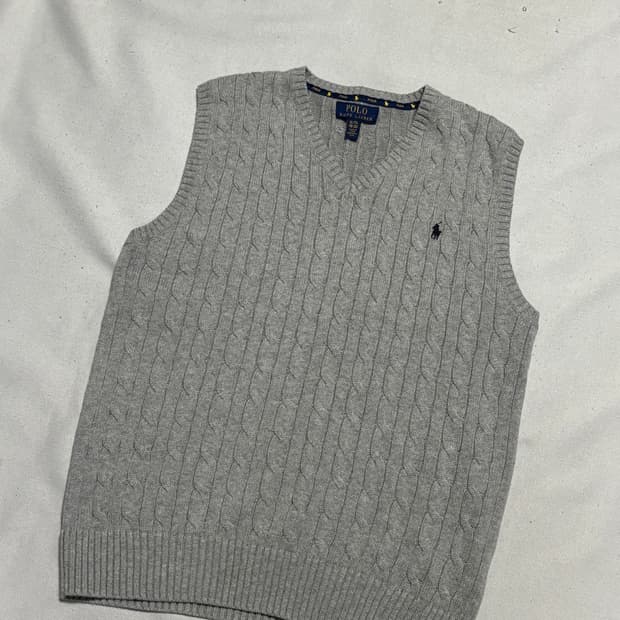 XL 폴로랄프로렌 블랙 포니 브이넥 케이블 니트 조끼