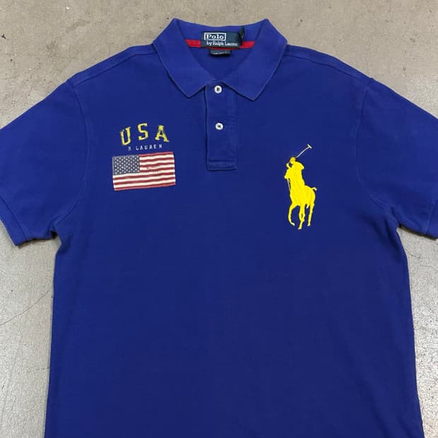 M 폴로랄프로렌 빅포니 USA 마크 블루 카라 반팔티