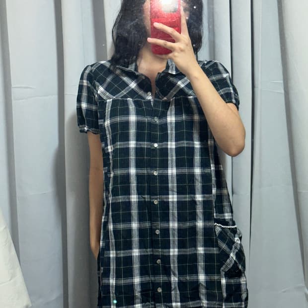 체크패턴 스트랩 미니 원피스